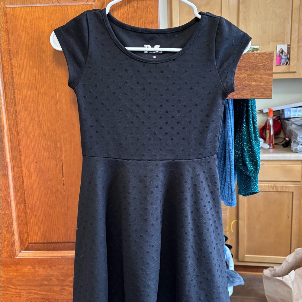 Black Textured Fit & Flare Kids Dress